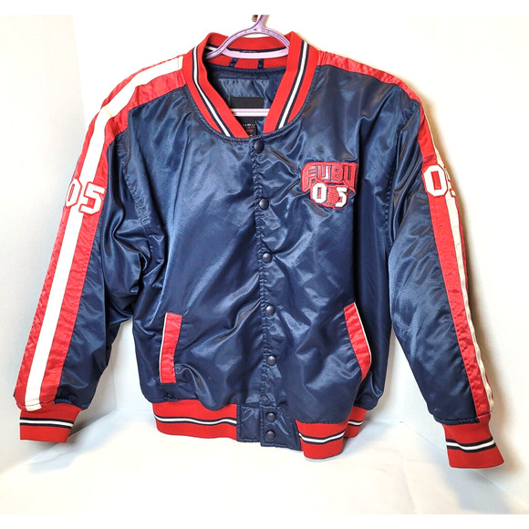 Vintage FUBU The Collection Basketball Varsity Puffer Jacket Button Down Boys - Picture 2 of 16